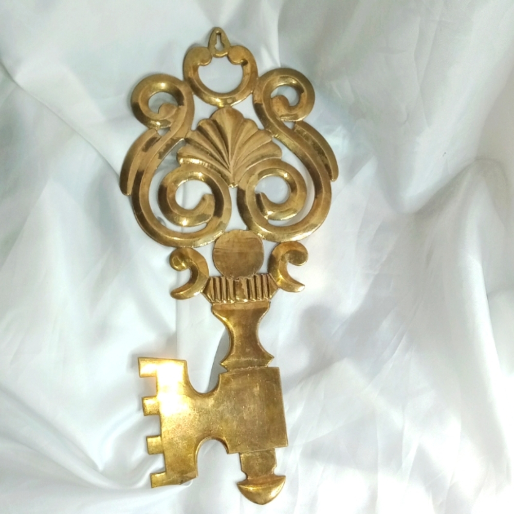 1970's Solid Brass Decorative skeleton Key